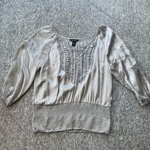 Whit House Black Market Grey Silk Blouse